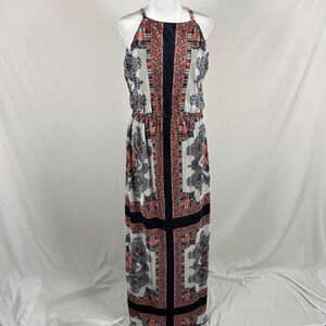 Dressbarn Multicolor Maxi Dress Sleeveless Halter Red Blue 8 Party Business